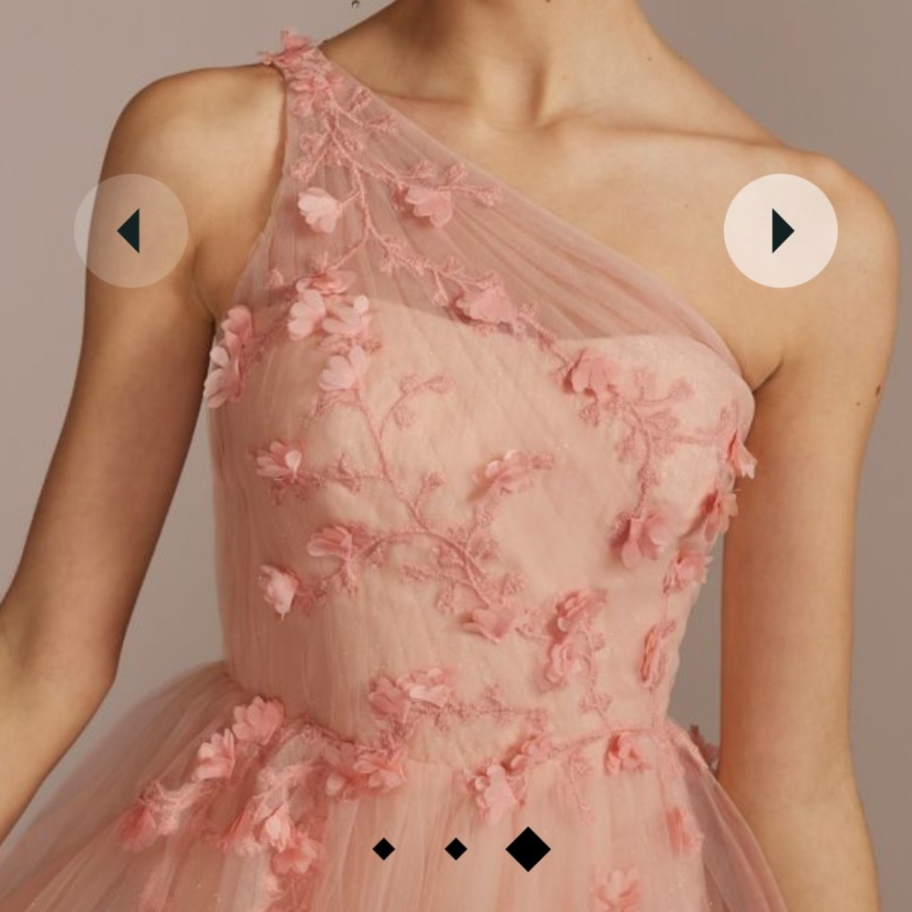Pretty pink embroidered 3d floral one shoulder tulle a-line size 10